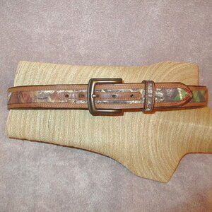 Nocona LEATHER Camo Inlay Size 34 BELT Removable BUCKLE Western COWBOY Hunter